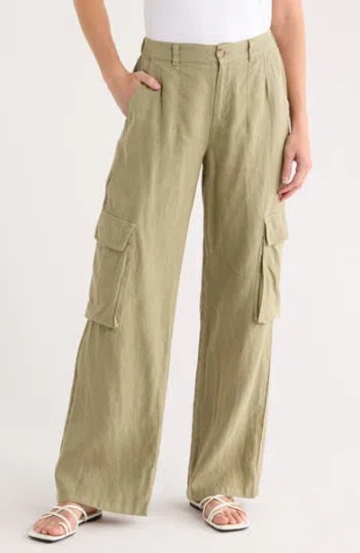 Sanctuary Hopper Wide Leg Linen Cargo Pants In Green