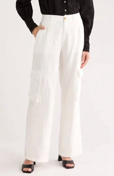 Sanctuary Hopper Wide Leg Linen Cargo Pants In White