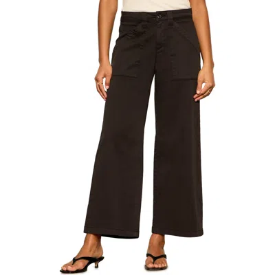 Sanctuary Idol Stretch Twill Wide Leg Ankle Pants In Black