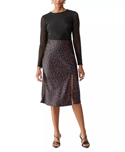 Sanctuary In My Heart Midi Skirt In Black Red In Multi