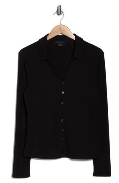 Sanctuary Johnny Collar Long Sleeve Button-up Top In Black