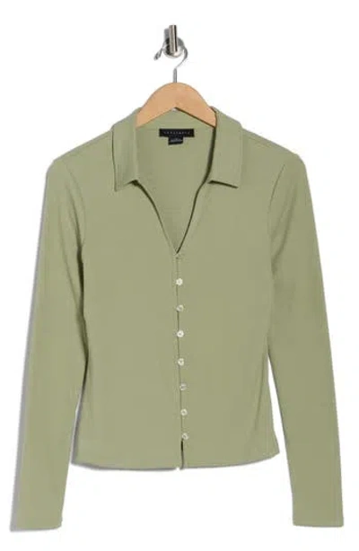 Sanctuary Johnny Collar Long Sleeve Button-up Top In Green