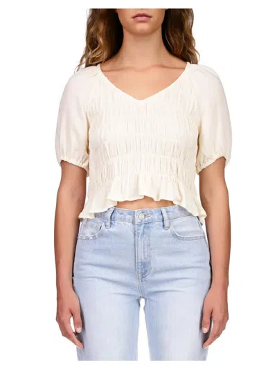 Sanctuary Juniors Womens V Neck Crop Pullover Top In Beige