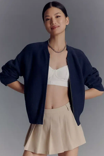 Sanctuary Knitted Bomber Jacket In Blue