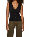 Sanctuary Knitted Button Front Top In Black In Black