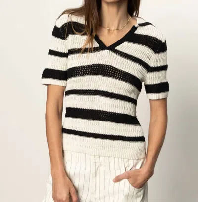 SANCTUARY KNITTED COLLARED TOP IN BLACK & CHALK