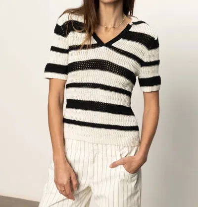 Sanctuary Stripe Cotton Polo Sweater In Bleached White Pinstripe