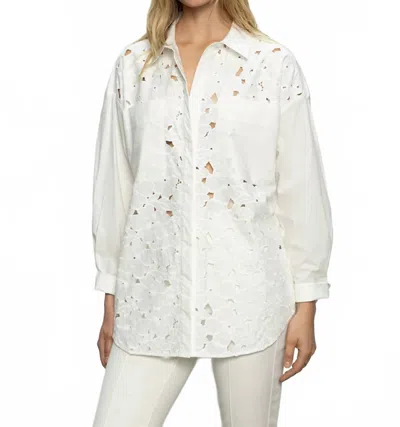 Sanctuary Lace Boyfriend Tie Back Shirt In White In Red