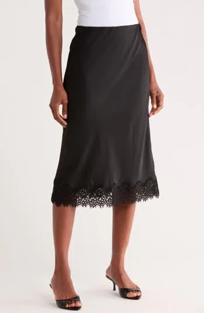 Sanctuary Lace Trim Slip Skirt In Black With Black Lace