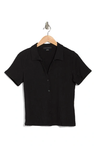 Sanctuary Leah Textured Short Sleeve Button-up Shirt In Black