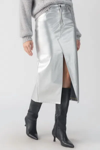 Sanctuary Leather Like Leather Midi Skirt In Silver In Gray