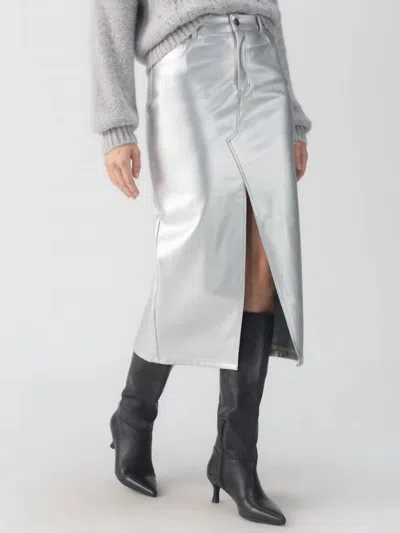 SANCTUARY LEATHER LIKE MIDI SKIRT IN SILVER