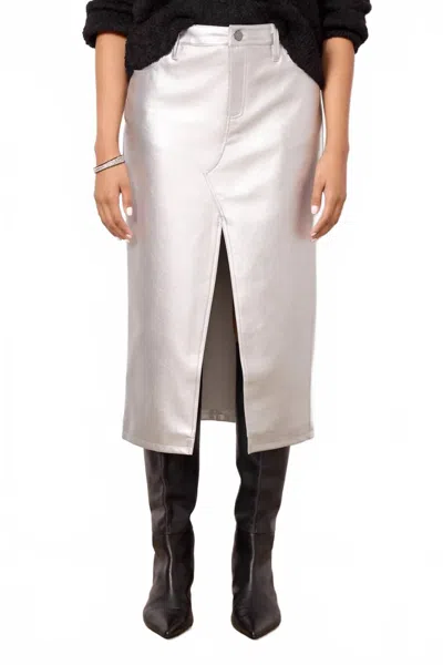 Sanctuary Leather Like Midi Skirt In Silver In Neutral