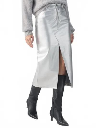 Sanctuary Leather Like Midi Skirt In Silver In Multi