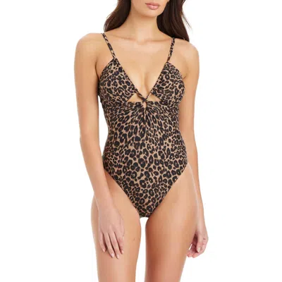 Sanctuary French Kitty Over-the-shoulder Keyhole One-piece Swimsuit In Animal Print