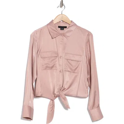 Sanctuary Lifetime Tie Front Button-up Shirt In Smokey Rose