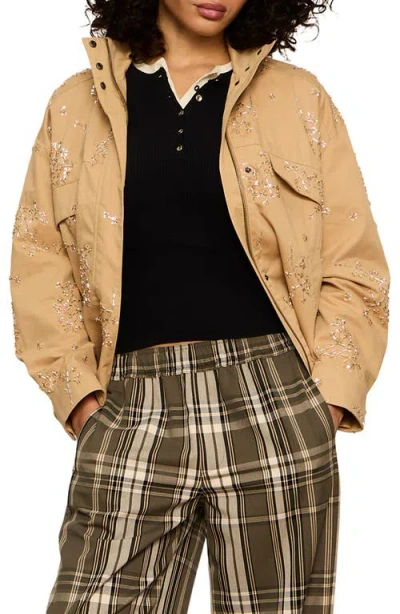 Sanctuary Limelight Bead Detail Cotton Surplus Jacket In Neutral