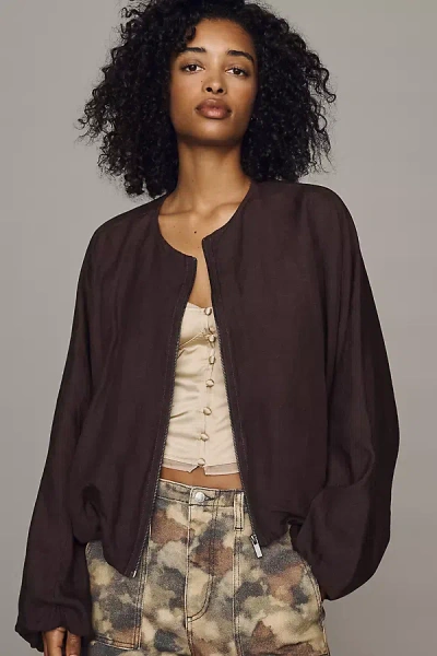 Sanctuary Linen Bubble Jacket In Brown