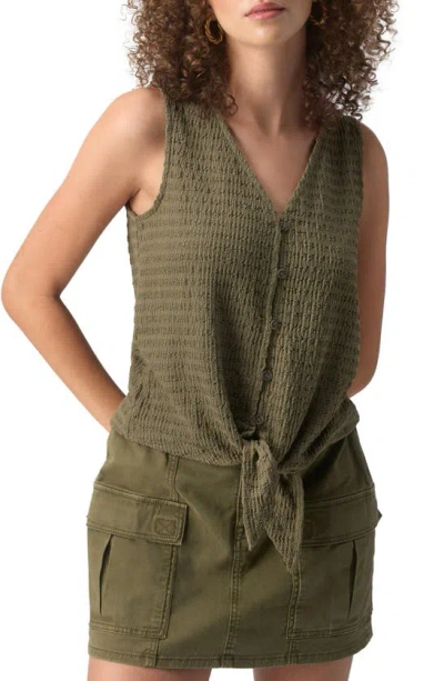 Sanctuary Link Up Crinkle Stripe Tie Hem Sleeveless Top In Burnt Olive