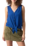 Sanctuary Link Up Crinkle Stripe Tie Hem Sleeveless Top In Ocean Blue