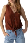 Sanctuary Link Up Crinkle Stripe Tie Hem Sleeveless Top In Rich Clay