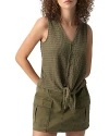 Sanctuary Link Up Crinkle Stripe Tie Hem Sleeveless Top In Burnt Olive