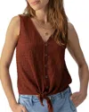 Sanctuary Link Up Crinkle Stripe Tie Hem Sleeveless Top In Rich Clay