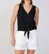 Sanctuary Link Up Tie Hem Sleeveless Stretch Cotton Top In Black