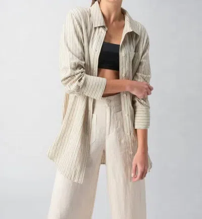 Sanctuary Long Line Pocket Shirt In Eco Olive Stripe In Multi