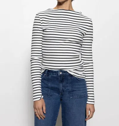 Sanctuary Long Sleeve Boatneck T-shirt In Chalk / Black Stripe In White
