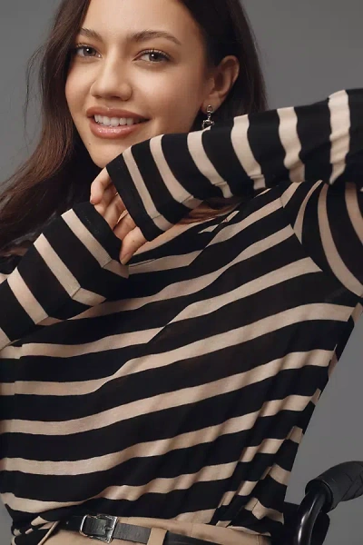 Sanctuary Long-sleeve Crew-neck Stripe Top In Black