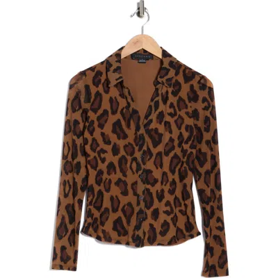 Sanctuary Long Sleeve Mesh Button-up Shirt In Brown