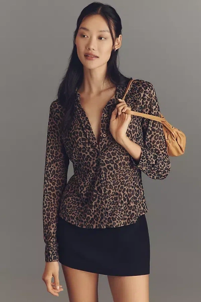 Sanctuary Long-sleeve Mesh Top In Animal Print