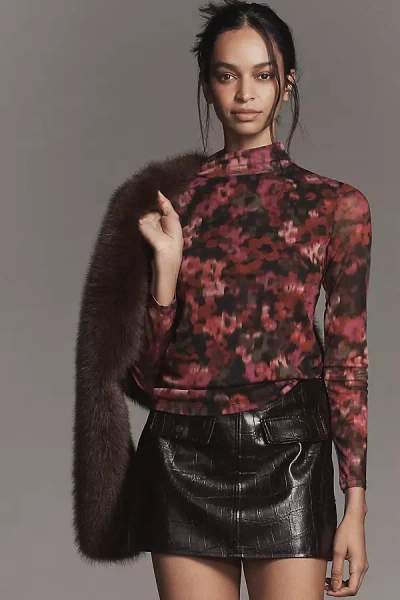 Sanctuary Long-sleeve Mock-neck Mesh Top In Multi