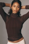 Sanctuary Long-sleeve Mock-neck Semi-sheer Top In Brown