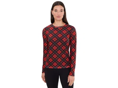 Sanctuary Long Sleeve Perfect Mesh T-shirts Women's Clothing Red Hot Plaid: Md (us 8)