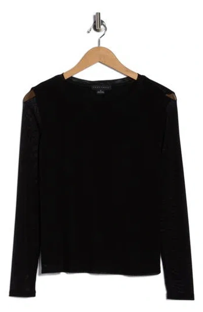 Sanctuary Everyday Mock Neck Long Sleeve Mesh Top In Black