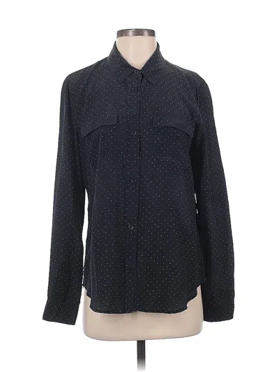 Pre-owned Sanctuary Long Sleeve Silk Top Black Polka Dots Pattern Collared Neckline Tops