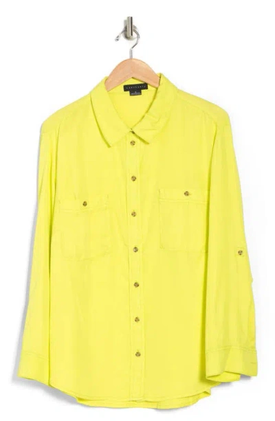 Sanctuary Long Sleeve Tencel® Lyocell Button-up Shirt In Chartreuse