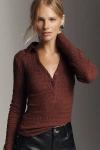 Sanctuary Long-sleeve Textured Collared Top In Brown