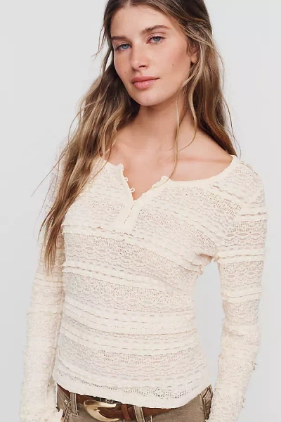 Sanctuary Lovely Lace Henley Top In Gray