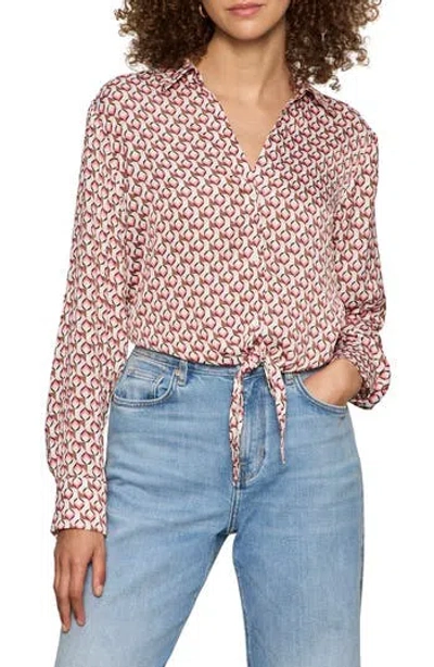 Sanctuary Lover Print Tie Hem Crop Sateen Shirt In Petal Grid