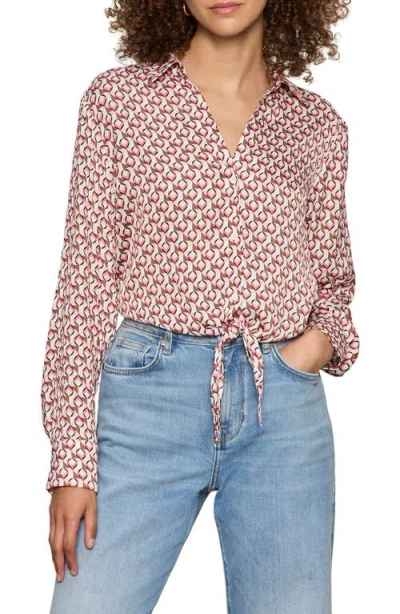 Sanctuary Lover Print Tie Hem Crop Sateen Shirt In Pink