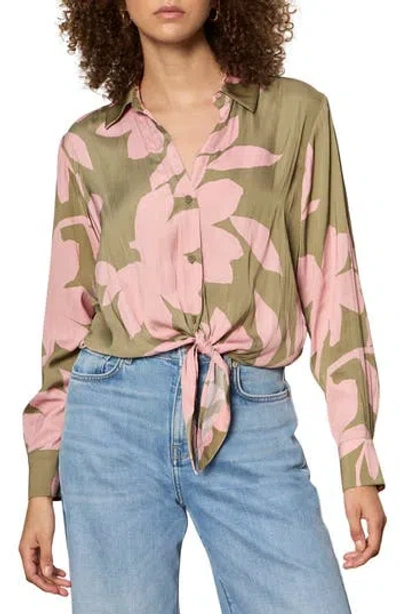 Sanctuary Lover Tie Long Sleeve Floral Shirt In Pink Silhouette In Multi