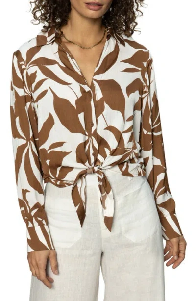 Sanctuary Lover Tie Hem Shirt In Brown