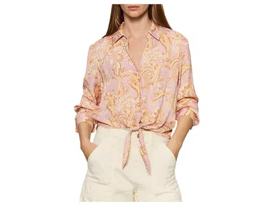 Sanctuary Lover Print Tie Hem Crop Sateen Shirt In Pink