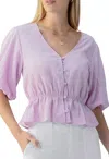 Sanctuary Puff Sleeve Button Front Top In Iris In Pink