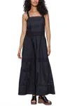 Sanctuary Lucky You Lace Detail Tiered Cotton Maxi Dress In Black