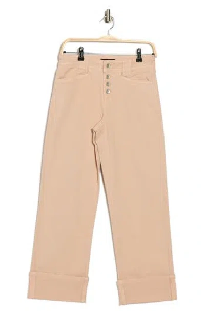 Sanctuary Luna Button Fly High Waist Cuff Straight Leg Jeans In Neutral