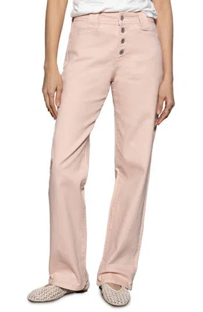 Sanctuary Luna Button Fly High Waist Cuff Straight Leg Jeans In Earth Pink